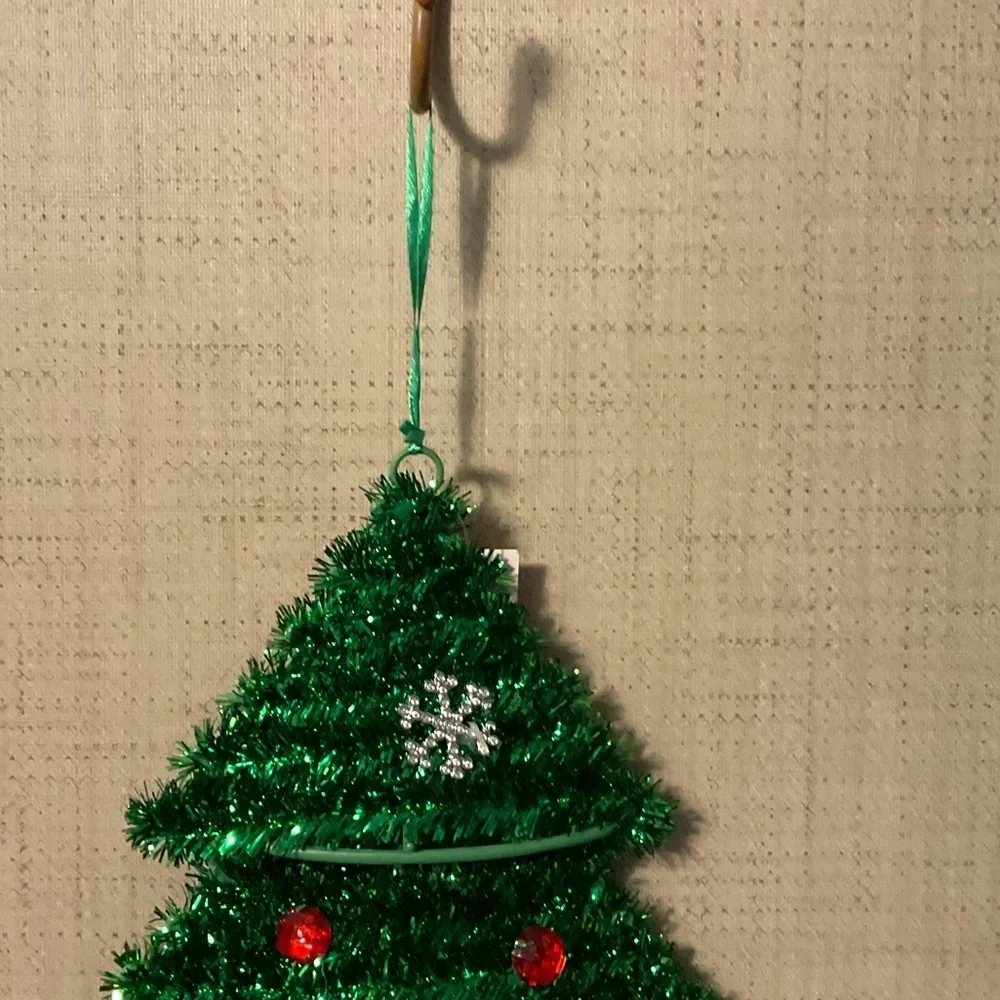 Sparkling Green Christmas Tree Ornament with Red Accents